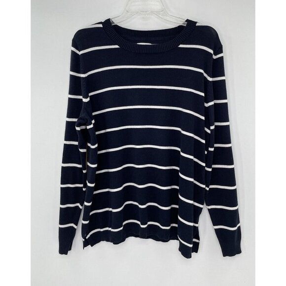 Market & Spruce Women's Aubree Elbow Patch Sweater Navy Striped Size 1x - Picture 1 of 11